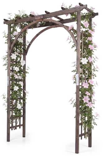 HOMASIS Arche de Jardin en Bois pour Plantes Grimpantes，Marron：160x60x216cm | Arche à Rosiers Treillis, Support Pergola de Jardin Décoration Entrée Allée Patio Arrière-Cour