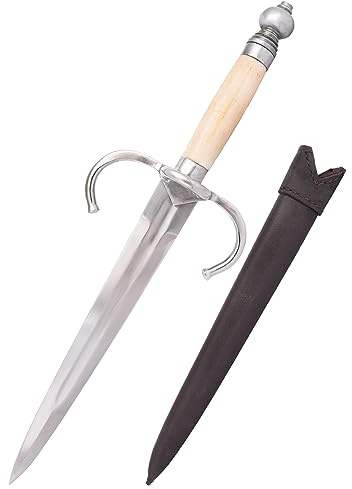 Battle-Merchant Dekorativer Rapier-Begleitdolch, 16. Jh., mit Lederscheide | Deko Dolch, ca. 44 cm, Knochengriff, Ausstellungsstück, handgeschmiedet, Renaissance, Reenactment, ab 18