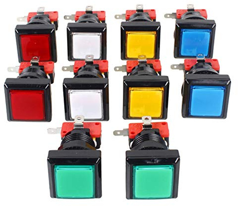 10x Arcade forma cuadrada botón luminoso LED con micro switch En la arcada de la máquina de juego consolas de videojuegos Jamma kit de piezas de la lámpara 12V 33mm Botones