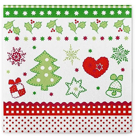Sovie HORECA Weihnachtsserviette Christmas, saugstarke Airlaid-Servietten 40x40 cm, Einwegserviette stoffähnlich mit Wintermotiv, ideal für Weihnachten Advent Adventszeit, 50 Stück