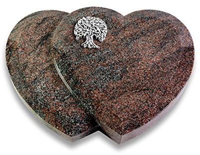 Grabplatte, Grabstein, Grabherz, Urnengrabstein Modell Amoureux 40 x 30 x 7 cm Paradiso-Granit, poliert inkl. Gravur (Aluminium-Ornament Baum 3)