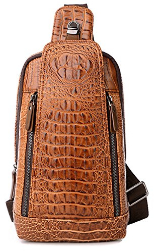 FiveloevTwo Herren Sling Bags Crocodile Leder Brustbeutel Rucksack Schultertasche Umhängetasche Reisetasche Brusttasche Rucksack zum Wandern Radfahren Freizeittasche Crossbody Bag Braun