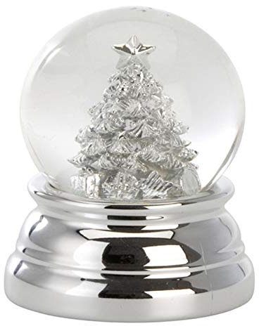Kleine versilberte Mini Glas Schnee-Kugel mit Tannenbaum Ø 5 cm - Chrismas Deko Schüttelkugel- Traumkugel für Winter & Weihnachten