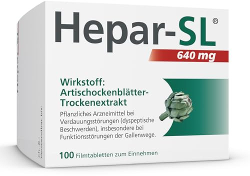 Hepar-SL® 640 mg | Bei starken Verdauungsbeschwerden | 100 Filmtabletten | Befreit von Völlegefühl, Blähungen & Magendrücken, mit Spezialextrakt der Königsartischocke, wirkt nach 30 Minuten