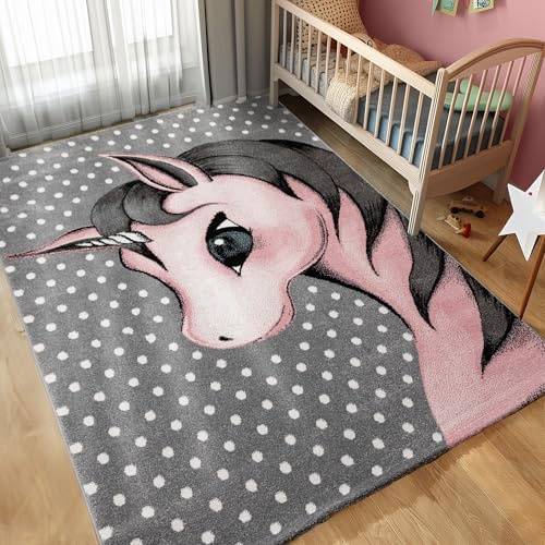 Carpettex Kinderteppich süße Einhorn Design Pink 80 x 150 cm Läufer - Kurzflor Teppich Kinderzimmer für Mädchen und Jungen Pflegeleicht - Waschbarer Spielteppich Babyteppich Gaming Teppich Babyzimmer