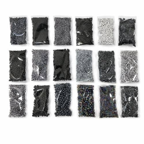 Perlin Rocailles Glasperlen Indianer Saatperlen Pony Perlen Set 2mm 3mm 4mm 6mm Schwarz Farbtöniges Stiftperlen 360g 18 pack Tube und Rund form Perlenset Bastelset (Schwarz)