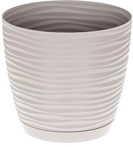 KORAD 3D Sahara Plant Pots with Matching Saucers. Decorative Planters with Drainage Holes for Indoor and Outdoor. Available in 7 Sizes and 8 Colours- (H 6.2 in(16 cm) - D 6.7 in(17 cm), Light Grey)