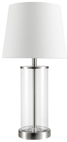 Globe Electric 67155 Maya 21 Fillable Table Lamp, Clear Glass and Steel Base, White Fabric Shade