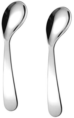 2St Utensilien zum Füttern von Babys Kinderlöffel Edelstahl baby erster löffel gebogene Utensilien Kinder Besteck Lernlöffel essen Babylöffel Geschirr Kopf neigen