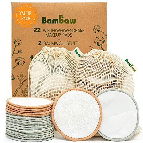 Reusable Make Up Pads | 22 Bamboo Pads with Laundry Bag | Eco-Friendly Cotton Pads | Cleansing Pads | Reusable Cotton Pads for Eyes and Face | Zero Waste Make Up Pads | Cotton Wool Pad |Bambaw