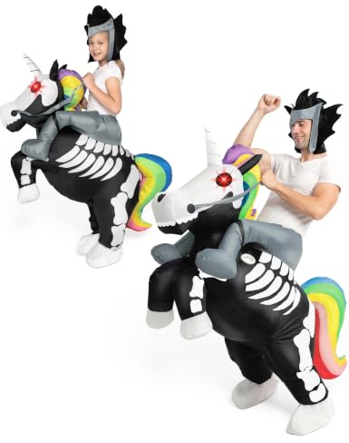 Spooktacular Creations Aufblasbares Einhorn-Skelett Kostüm, auf einem Einhorn-Skelett reiten, Deluxe Halloween-Kostüm für Erwachsene Unisex, Einheitsgröße