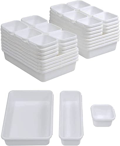 STARVAST Lot de 24 Organisateur de Cuisine et Bureau, Séparateurs en Plastique pour Rangement Maquillage avec 3 Tailles de Plateaux pour Tiroir, Cuisine et Salle de Bain