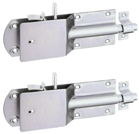 Alberts 124199 Sicherheits-Stallriegel | mit breitem flachen Griff | galvanisch verzinkt, dickschichtpassiviert | Platte 200 x 70 mm | Bolzen-Ø 15 mm | Schlaufenbreite 20 mm | 2er Set