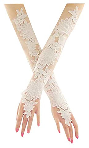 Gants de mariée longs en dentelle pour femmes, gants de robe sans doigts au coude Costume de bal de mariage