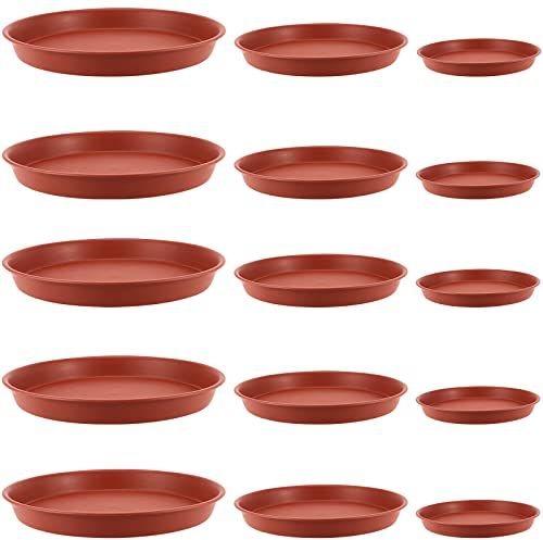 MANCHAP 15 Pack Plastic Plant Saucers, 3 Sizes Flower Pot Saucers Trays, Plastic Plant Pot Trays Round Drip Tray Garden Saucers for Indoor and Outdoor Pots, 15.7cm/17cm/23.7cm