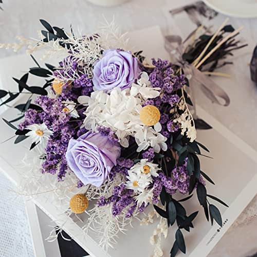Equirider Bouquet de Fleurs Naturelles séchées Rose Cristal Pampa Herbe Feuilles d'eucalyptus Hortensia Fleur Mariage Mariage décoration accessori