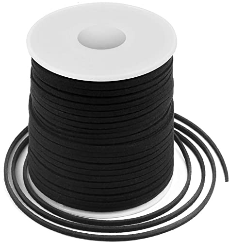 Lederschnur, flache Wildlederschnur, Kunstlederkordel, dünnes Lederband für Armbänder, Halsketten, Schmuckherstellung und Kunsthandwerk (2,7 mm, Schwarz)