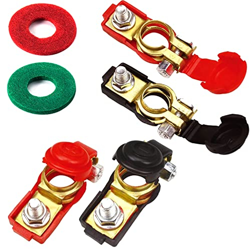 RUNCCI-YUN 4 Pezzi 12V/24V Terminali di Batteria Connettori di Batteria Positivo e Negativo 12V Battery Terminal Morsetti per Auto Camion Barca+2Pezzi Rondelle
