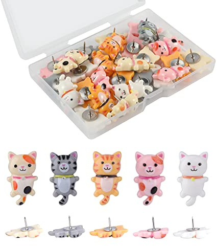 50 Stück Katzen Stecknadeln für Korktafel, Niedliche Tiere Kunststoff Stecknadeln Pinnwandnadeln Reißnägel Dekorative Stecknadeln für Pinnwand Wand Büro Schule Heimgebrauch (5 Farben)
