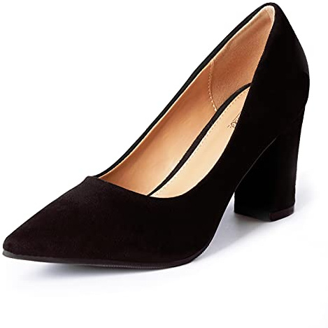 Heel The World Black Pumps for Women High Chunky Block Closed Toe Heels,Slip On Pointed Toe Work Dress Office Wedding Party Pumps Shoes,Size 8.5