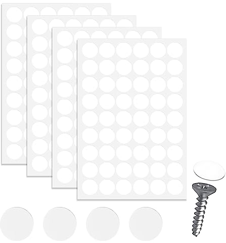 Selbstklebende Abdeckkappen für Möbelschrauben – 216 Stück 21 mm Schraubenabdeckung weiß, Selbstklebende Bohrloch-Abdeckkappe aus Furnier, staubdichter Schraubenloch-Aufkleber, Bohrlochfüllung