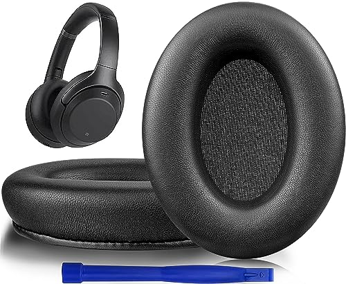 SOULWIT Cuscinetti Auricolari di Ricambio Professionali in Pelle d'Agnello per Sony WH-1000XM3 (WH1000XM3), Padiglioni con schiuma ad alta densità per l’isolamento acustico, spessore aggiuntivo - Nero