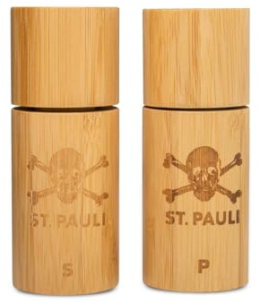 FC St. Pauli Salz- und Pfeffermühlen Set Totenkopf - aus Bambus mit Keramik Mahlwerk