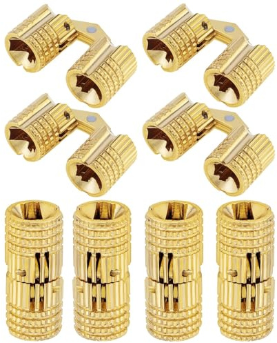 8Pcs 8 mm Hidden Brass Barrel Hinges for Wooden Boxes | 180 Degree Opening Angle,Concealed Furniture Small Hinges for DIY Jewelry Box Hand Craft