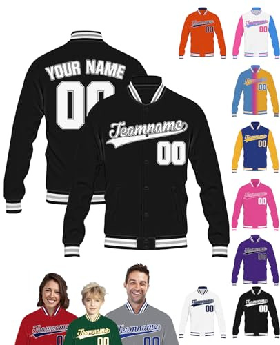 STREADVE Veste Baseball Personnalisé Blouson Aviateur Personnalisable Homme Femme Veste Universitaire avec Prénom Nombre, Cadeau pour Enfant Fille Garcon Adulte, S~6XL