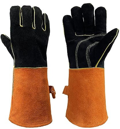 SOYDAN Leder-Grillhandschuh, wasserdichte Mechaniker-Handschuhe, Arbeitshandschuhe, Ofenhandschuhe, Utensilien-Waschhandschuhe, rutschfeste lange Küchenhandschuhe für Kamin, Herd, Ofen, Grill, Grill,