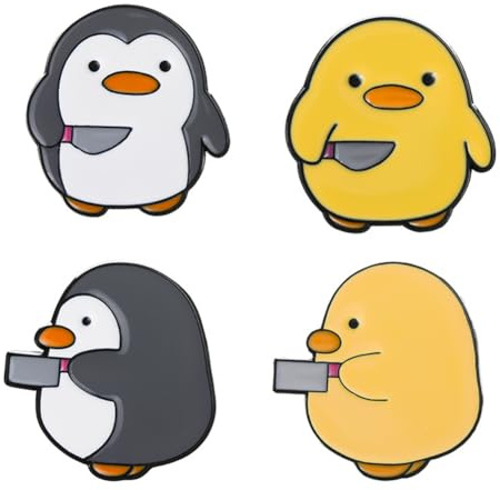 Pin esmaltado de pingüino de pato de dibujos animados con cuchillo esmaltado de animales encantadores pin de solapa de pato lindo broche de dibujos animados pin de seguridad decorativos para ropa,