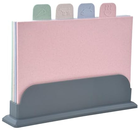 Colour Coded Chopping Boards Set Plastic Chopping Board with Food Icon 4pcs Thick Cutting Boards with Storage Stand for Kitchen Cooking Equipment Prevents Food Cross Contamination