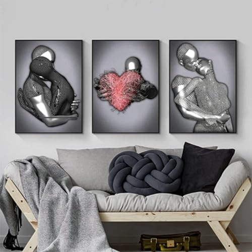JNAOZI 3D Metall Figur Statue Leinwand Gemälde Liebhaber Skulptur Poster Abstrakt Poster Afrikanische Frau Leinwand Bilder Poster,Rahmenlos (Poster-03,50x70cm*3Pcs)