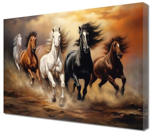 ZQQART Leinwandbild mit Pferden großes Pferd galoppierend im Sand Laufbild Westerntiere Pferdeporträt Gemälde Wildpferd Poster für Wohnzimmer Heimwanddekoration (Pferd,30x45cm)