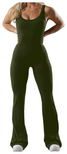 YOSUWOAI Mono deportivo para mujer, sin mangas, para levantamiento de caderas, levantamiento de vientre, para mujer, con acolchado en el pecho, leggings con agujeros en la pierna acampanada, largos,