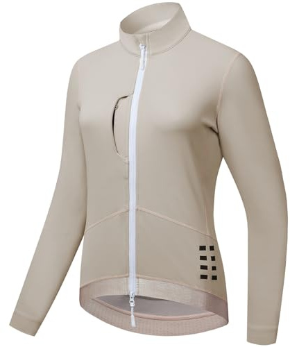EFGETD Fahrradjacke Damen Winter Winddicht Thermo Fleece Mantel Reflektierend Langarm Radjacke Laufjacke zum Radfahren, Klettern, Wandern(Beige,L)