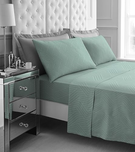 GC GAVENO CAVAILIA Geometric Flannel Sheet Set | Thermal Warm Brushed Cotton Bedding Flannelette Sheets King Size | 4Piece Bed Sheet Set Include (Brushed Cotton Flat Sheet, Fitted Sheets & Pillowcases