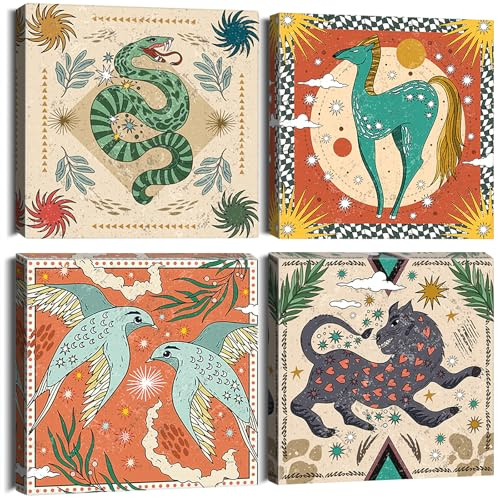 Artscope Lienzo decorativo de 4 piezas con diseño de Mito - Moderno mural para cuarto de baño, salón, decoración de pared - 30 x 30 cm