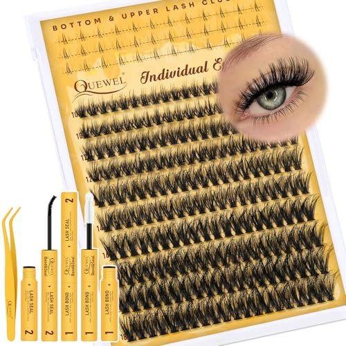 QUEWEL Wimpern-Extensions mit feinen 10–18mm unteren Cluster-Lashes, 50D flauschige Lash-Extension-Set mit unteren Wimpern-Cluster für ein bezauberndes Augen-Make-up zu Hause (Bottom&Upper03)