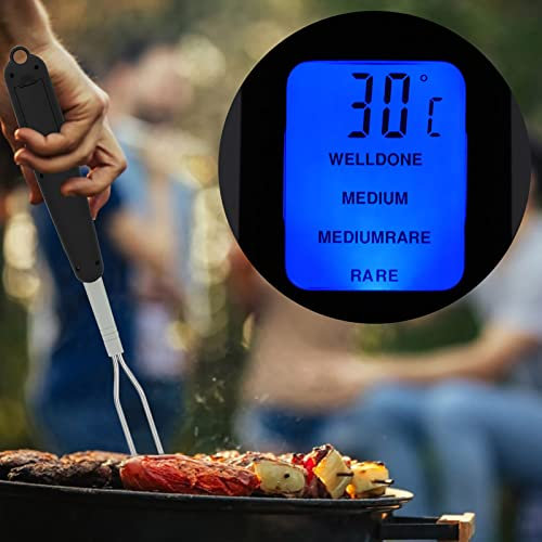 Digitales Fleischthermometer mit Gabel, Ablesbares Fleisch-Grillgabel-Thermometer mit LED-Anzeige mit Zwei Sonden und Edelstahlsonden für Steak, Hühnchen, Heißes Grillgut,
