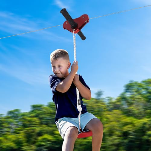 PINYELIN Zipline Kits, Heavy Duty Zip Line for Kids and Adult Outdoor, 160 Feet Zipline Kit with Stainless Steel Zipline, Spring Brake, Safety Harness, Seat