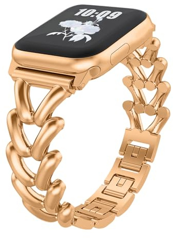 KeHowy Metall Armband für Apple Watch Armband 41mm/40mm/38mm/42mm, Elegant | für iWatch Series 11 42mm/10 42mm/9/8/7/6/5/4/3/2/1/SE/SE2/SE3, Damen Herren Metall Gliederarmband Ersatzarmband - Roségold