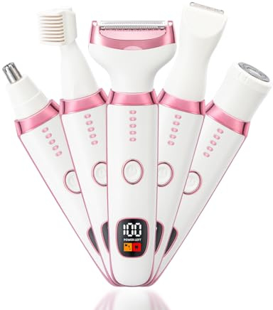 HaetFire Afeitadora eléctrica 5 en 1 para mujer, recortadora de bikini, afeitadora facial húmeda y seca para cara, nariz, cejas, brazos, axilas, piernas y área pública, depilación facial sin dolor