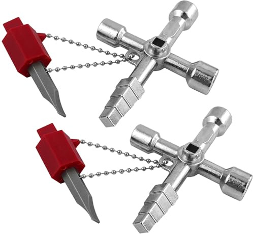 2 Pcs Universal Utility Key, 4 in 1 Radiator Key Multi Functional Triangle Spanner Panel Valve Tap Key Mutitool Meter Key Unlocks Water, Electricity Meters, Gas and Elevators (Silver)