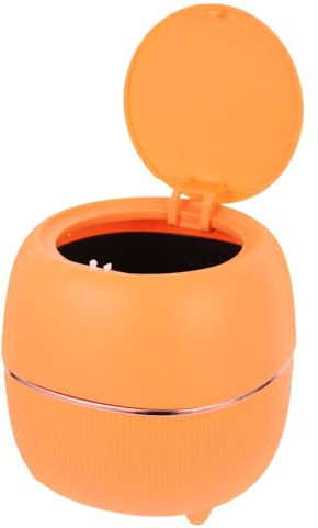 FONDOTIN Desktop Trash Can with Lid Small Countertop Waste Paper Container for Office and Home, Creative Flip-top Design in Twilight Orange, Compact Garbage Bin for Desk Storage