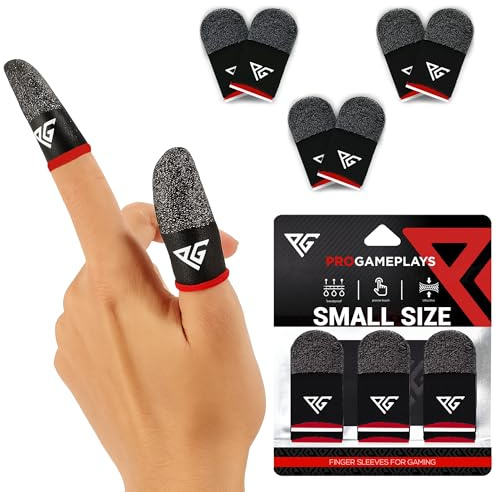 Progameplays SMALL Finger Sleeves for Mobile Gaming - Ultra Thin Breathable Anti-Sweat High Sensitivity Thumb Sleeves for PUBG, COD Mobile, Free Fire, iPhone & Android (Red Edge)