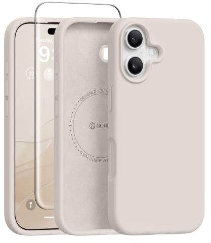 GONEZ für iPhone 17 Hülle Silikon 6,3 Zoll & Displayschutz, [MagSafe-kompatibel] dünne Handyhülle aus Flüssigsilikon, Kratzfeste und stoßfeste, Mikrofaserfutter Schutz Case, Stein
