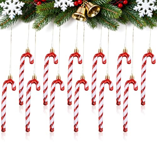 Joxessaien 12 Stück Christbaumschmuck Zuckerstangen, Weihnachtsbaum Deko Rot Weiß, Baumbehang Weihnachtsbaum Dekoration Anhänger