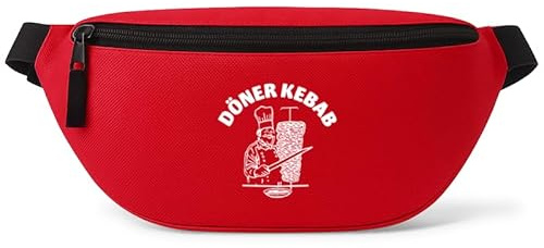 Döner Kebab - Bauchtasche Herren/Damen, Umhängetasche Festival Gadget, Bauchtasche Zubehör, Gürteltasche Herren, perfekt für Malle | Rot