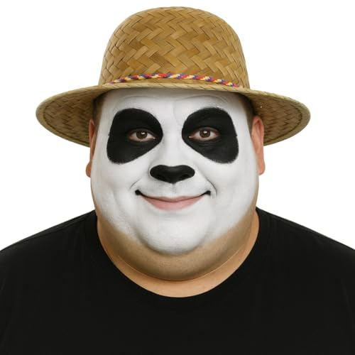 Adult Panda Costume Set with Black and White Face Paint and Traditional Coolie Hat Funny Animal Fancy Dress Outfit for Halloween Cosplay Party and Festivals